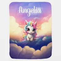 Cute Baby Unicorn Pink Purple Sky Baby Blanket