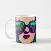 Colorful Art Woman in Sunglasses City Reflection  Coffee Mug