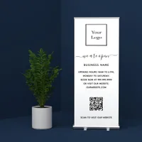 Business logo qr code opening hours retractable banner