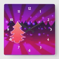 Christmas Trees Shades of Purple Square Wall Clock