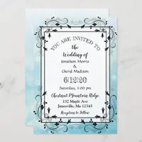 Blue and Black Decorative Tree Wedding Invitations