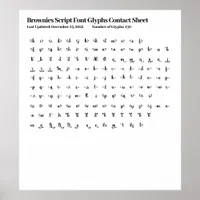 Brownies Script Font Glyphs Contact Sheet Poster