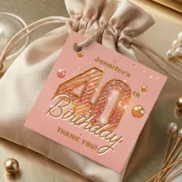 Blush Pink and Gold Glam 40th Birthday Thank You Favor Tags