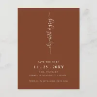 Simple Minimalist Terracotta Save The Date  Announcement Postcard