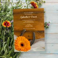 Orange Daisy Horseshoe Western Engagement Party Invitation