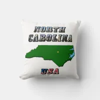 North Carolina Map Outline, Photo & US Flag Text  Throw Pillow