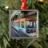 Orange Blue Wuppertal Floating Train Metal Ornament