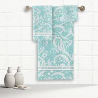 Teal Abstract Snowflake Pattern#10 ID1009 Bath Towel Set