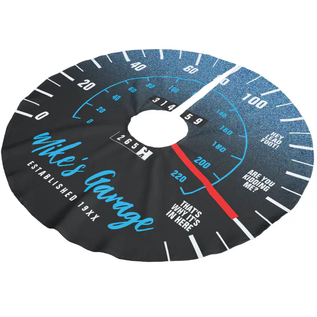 Funny Manly Car Odometer Speedometer Blue Glitter Brushed Polyester Tree Skirt