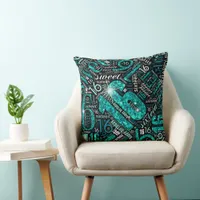 Sweet Sixteen Sparkle Word Cloud Teal Blk ID265 Throw Pillow