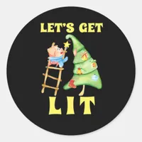 Let's Get Lit Funny Christmas Drinking Classic Classic Round Sticker