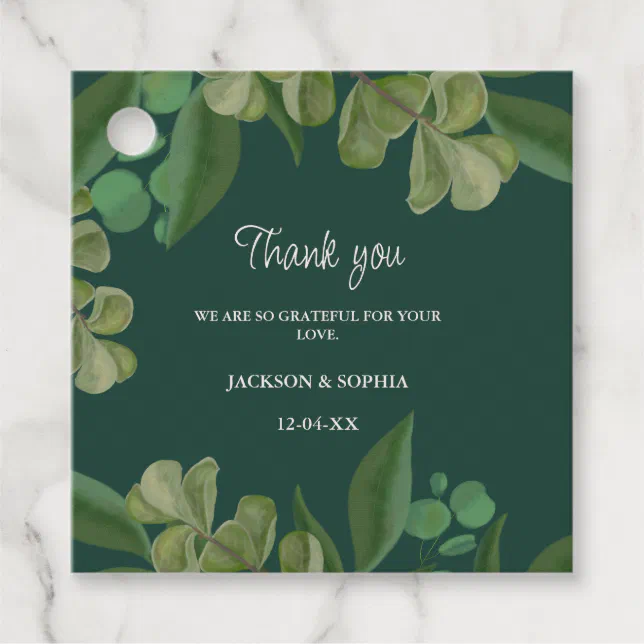 Emerald green Elegant rustic greenery leaves lush Favor Tags