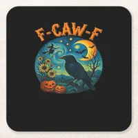 Crow Raven F-Caw-F Funny Halloween Gothic Checkere Square Paper Coaster