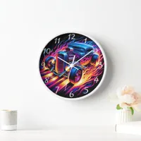 Vibrant hot rod racing on a neon-lit street   clock