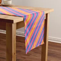 Shades of Pink Blue Yellow Diagonal Stripes Short Table Runner