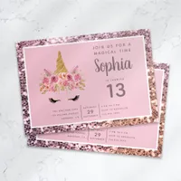 Unicorn Glitter Birthday Party Invitation