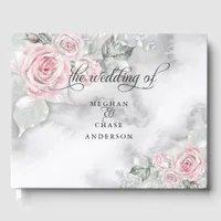 Pink Roses Pewter Watercolor BarefootBride™ Guest Book