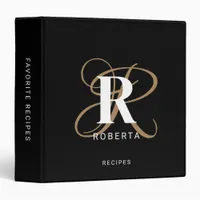 Monogram Name Black Gold Script Recipe 3 Ring Binder