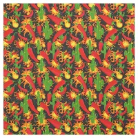 Chilli Peppers, Cactus and Flames Pattern Fabric