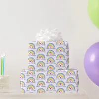 Watercolor Rainbow and Hearts Happy Birthday  Wrapping Paper