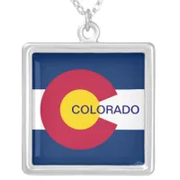 Colorado State Flag Square Silver Plated Necklace