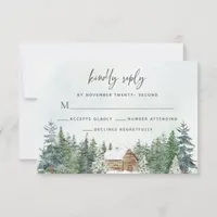 Rustic Forest Cabin Pine Trees Winter Wedding RSVP Card