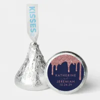 Navy Blue Rose Gold Glitter Drips Wedding Hershey®'s Kisses®