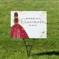 Quinceanera Red Dress Gold Glitter  Sign