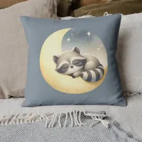 Raccoon on the Moon Cute Rhyming Animal Kids Room  Throw Pillow