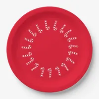 Paper Plate - Red Candy Canes on Red