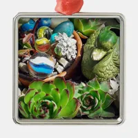 Looking Pretty Duck and Succulent Plants Metal Ornament
