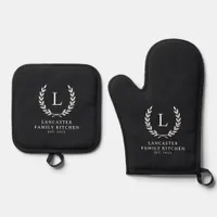 Modern Monogram Personalized Family Name Kitchen Oven Mitt & Pot Holder Set