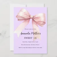 Lavender pink bow elegant Sweet 16 Invitation