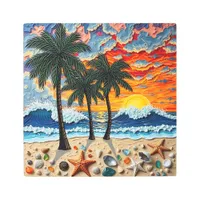 Beautiful Beach Scene with Palm Trees Metal Print