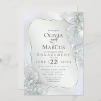 ENGAGEMENT | Icy Blue Shimmer Leaves Invitation