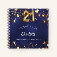 Guest book 21st birthday navy blue gold stars