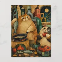 Fat Cats Cooking Dinner Postcard