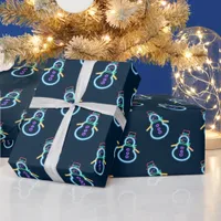 Blue Cute Snowman Merry Christmas  Wrapping Paper