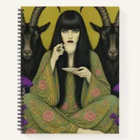 Woman Drinks Tea With Two Black Goats Notebook