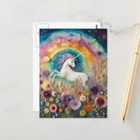 A Beautiful Unicorn in Wildflowers Postcard