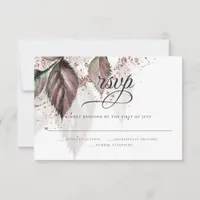 Modern Watercolor Glitter Foliage  BarefootBride™ RSVP Card
