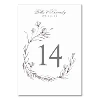 Chic Gray White Botanical Wreath Wedding Table Number