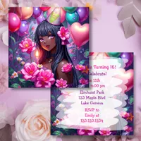 Anime Themed African-American Girl Birthday Invitation