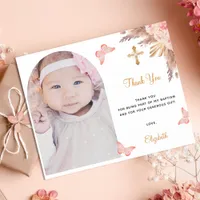 Baptism pampas arch photo blush thank you card