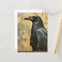 Raven Grunge Cracked Peeling Painting Postcard