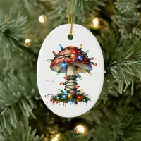 Whimsical Watercolor Vintage Mushroom Christmas Ceramic Ornament