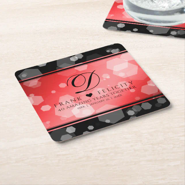 Elegant 40th 80th Ruby Wedding Anniversary Square Paper Coaster