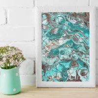 Teal and Black Marble Fluid Art Canvas Print