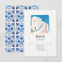 Santorini Blue Greek Island Mediterranean Wedding RSVP Card
