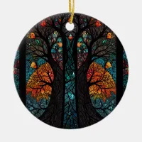 Tree of life mosaic stained glass effect ceramic ornament